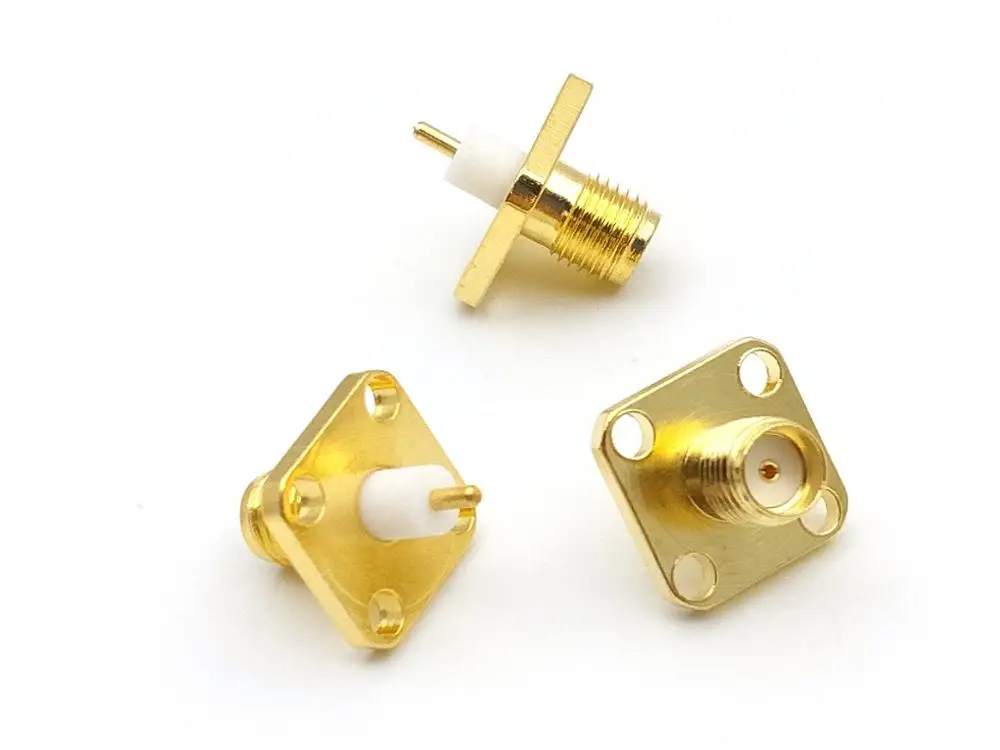 NEW Gold SMA (SMA-KFD4) female PTFE with 4 holes flange solder connector