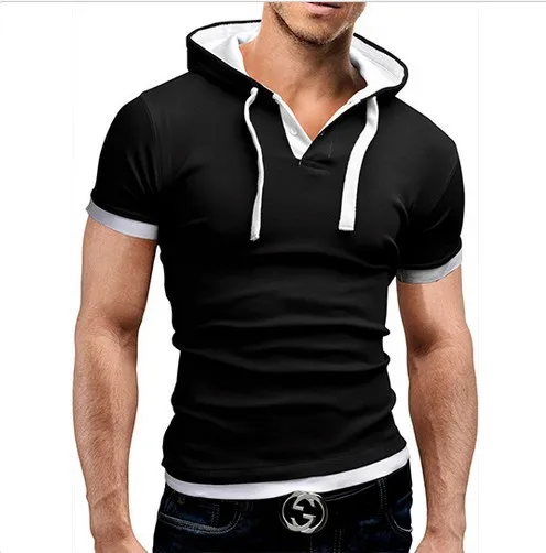 Men\'s T Shirt 2024 Summer Slim Fitness Hooded Short-Sleeved Tees Male Camisa Masculina Sportswer T-Shirt Slim Tshirt Homme 3XL