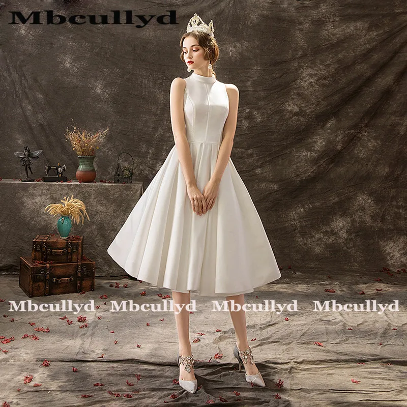 Mbcullyd Sheer Backless Beach Trouwjurken Vintage Hoge Hals Land 1950 s Bruidsjurken Sexy Knielengte Vestidos de novia