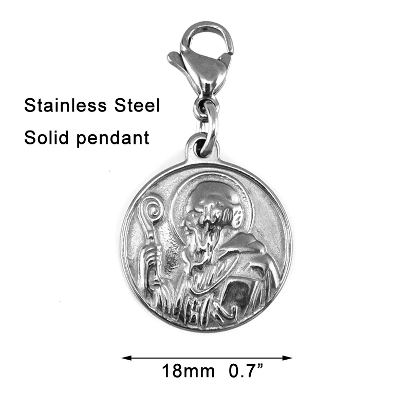 Simsimi Stainless steel 18mm round pendant with Lobster hook The Saint Benedict Medal Pendants solid Tags