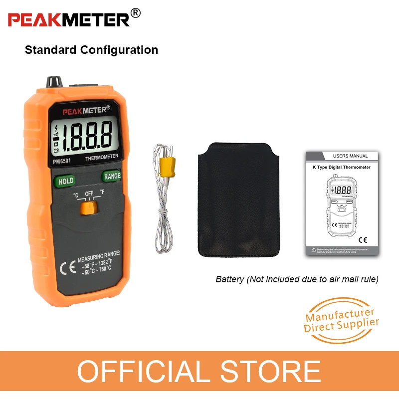 PEAKMETER PM6501 LCD Display Wireless K Type Digital Thermometer Temperature Meter Thermocouple W/Data Hold/Logging