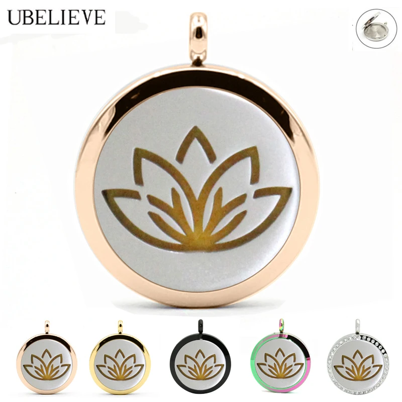 Fashion Lotus Pattern Aromatherapy Diffuser Necklace Jewelry 30mm Essential Oil Pendant For Gift Perfume Pendant