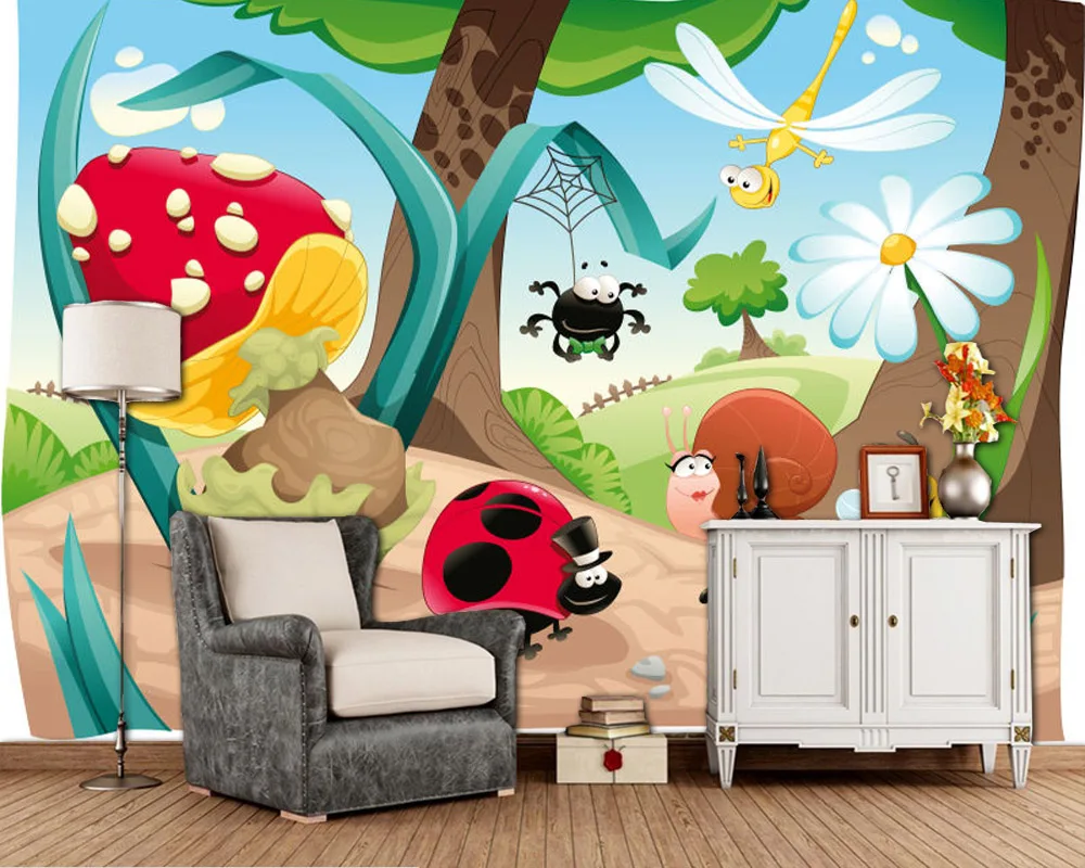 Papel DE parede cartoon insect lovely children wallpaper mural,living room tv sofa wall kids' bedroom wall papers home decor