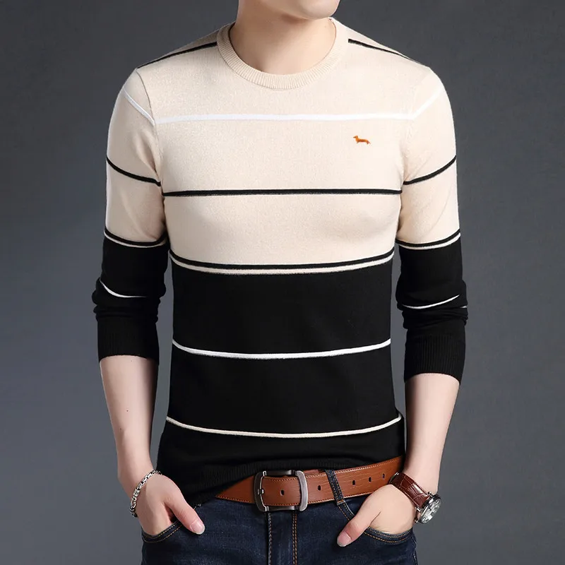 New Spring Autumn Men Casual Harmont Sweater O-Neck Knitted Striped Pullovers Sweaters Men cotton blaine Thin Wool Sweater