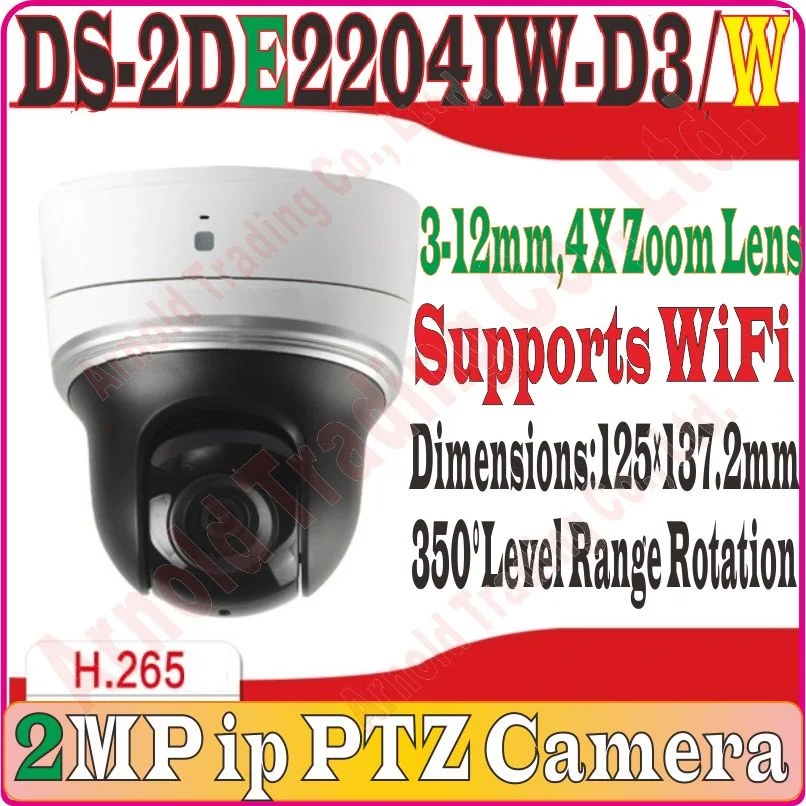 

Chinese-Firmware DS-2DE2204IW-D3/W 2MP IP Camera PTZ Camera 4X Zoom With IR 30M Supports WiFi ONVIF SD Card Slot Security Camera