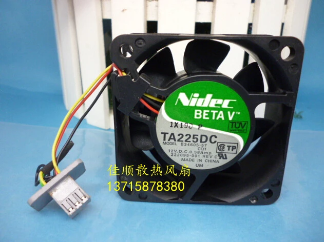 TA225DC B34605-57 60*60*25 12V 0.58A NIDEC 3 wire cooling fan