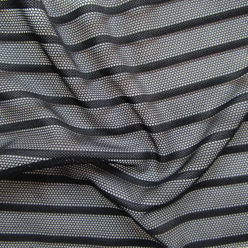 French Stretch Mesh Fabric, Black Striped Soft Dress Net, Knitted Apparel, Sewing Lingerie Cloth, Elegant White, 90cm x 150cm