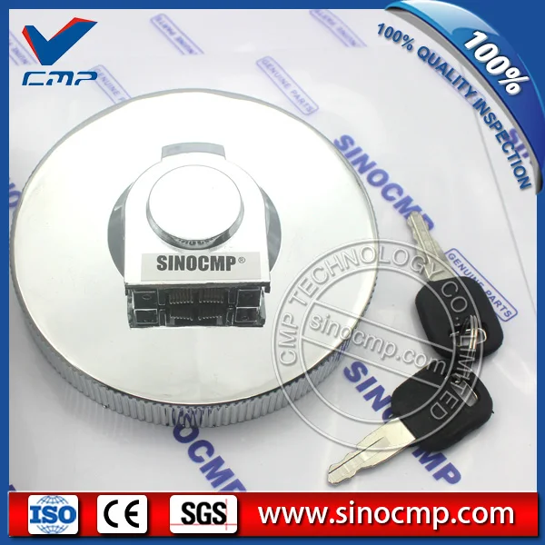 SINOCMP oil cover, fuel tank cap for  E200B excavator, silver stainless steel