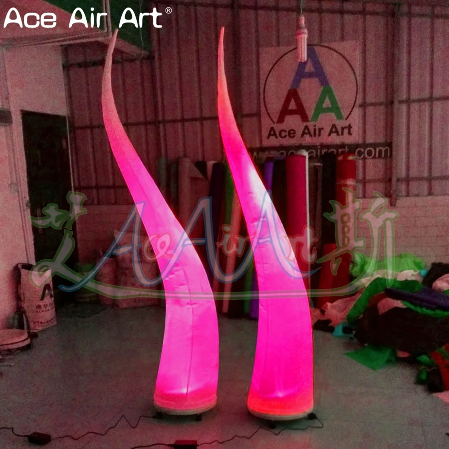 4 PCS Led Decor Spiral Pillars Inflatable OX Horn Curve Cone Decoration with Colorful Lightings