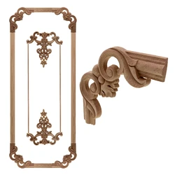 VZLX Antique Decorative Wood Appliques For Furniture Decor Cabinet Door Irregular Wooden Mouldings Flower Carving Figurine