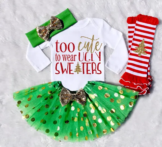 customize winter Christmas birthday Long Sleeve bodysuit onepiece Tutu shirt legwarmers toodles Outfit baby shower party favors