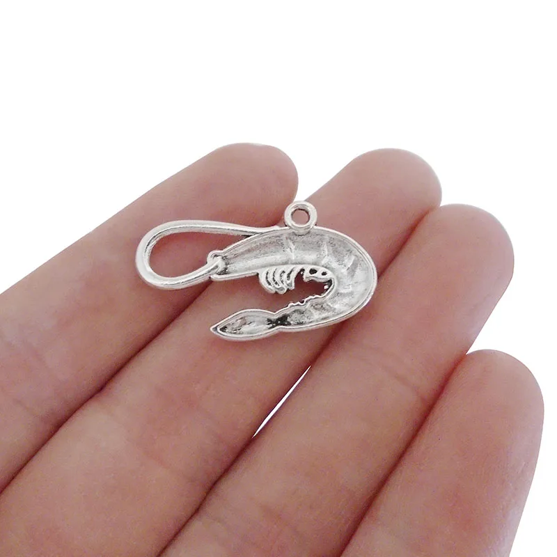 ZXZ 15pcs Prawn Shrimp Charms Pendant for Necklace Jewelry Making Findings 28x16mm