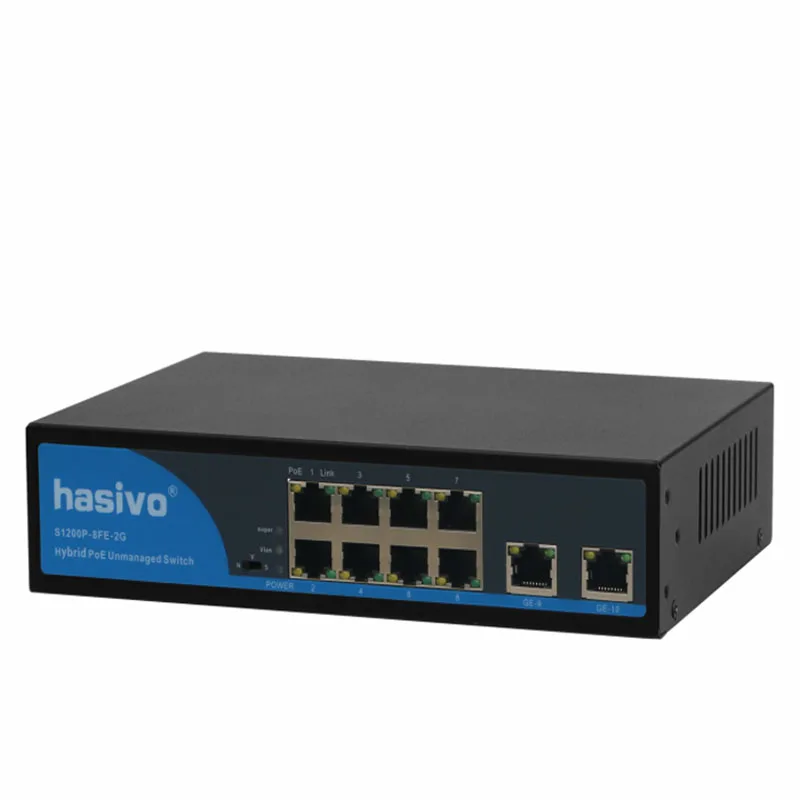 Conmutador Ethernet PoE de 8 puertos RJ45, 2 puertos, Gigabit, 150W