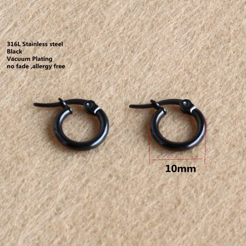 Mini-Creolen in Schwarz, 10 mm, aus Titan mit schwarzer Beschichtung, 316 Edelstahl, verblasst nicht leicht, allergiefrei. – Detail 3