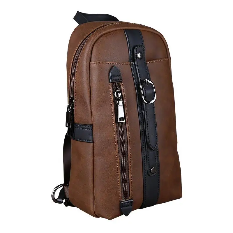 Men's Large Capacity Chest Sling Bag Travel Hiking CrossBody Messenger bags Solid Men Leather Bag Casual Daypack