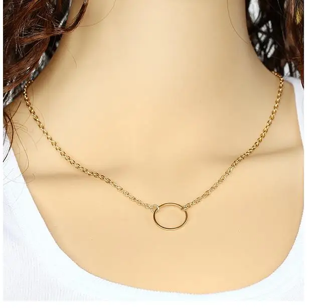 Party Gift 2018 New Brushed Forever Circle Necklaces For Women Alloy Fashion Long Chain Geometric Classic Round Necklace