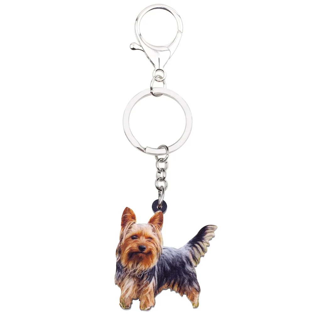 WEVENI Acrylic Winking Yorkshire Terrier Dog Key Chains Animal Keyrings For Women Girl Ladies Holder Car Key Charms Kids Gift