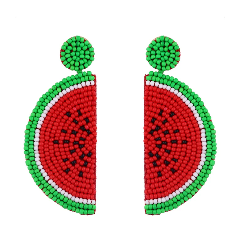 FLOLA Handmade Beaded Watermelon Earrings Trendy Fruit Boho Beaded Earrings Women Bohemian Summer Beach Jewelry ersq55