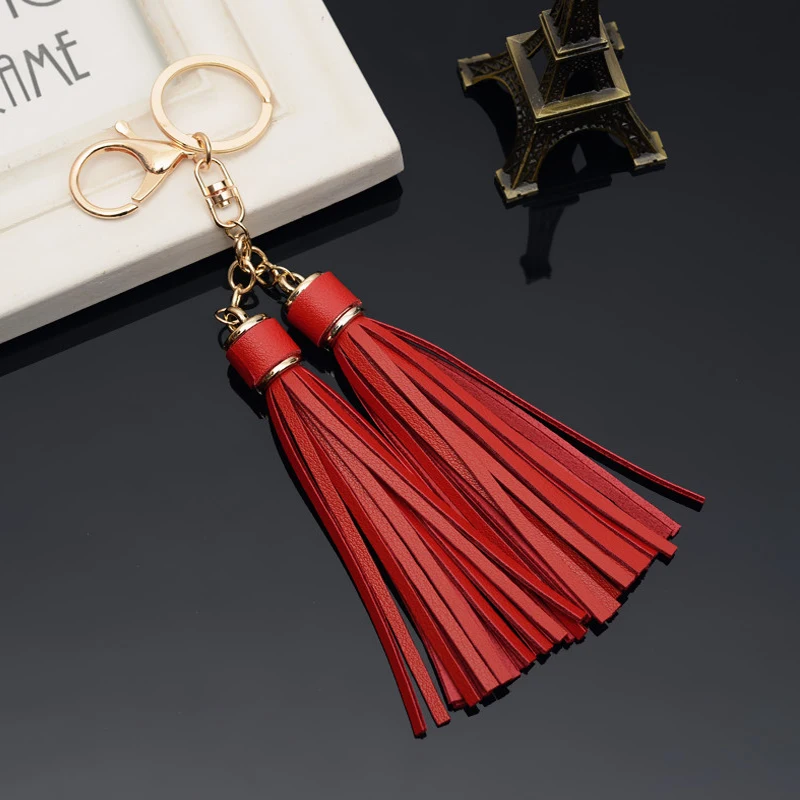 High Grade Key Chain Classical double Tassel car key ring Good quality Solid Color Bag pendants female fashion Keychain K1788