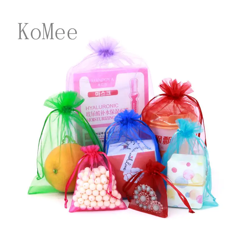 10Pcs/Lot 7x9 9x12 13x18cm Small Organza Bags Jewelry Boutique Packaging Bags Wedding Party Drawstring Pouch Candy Gift Bag