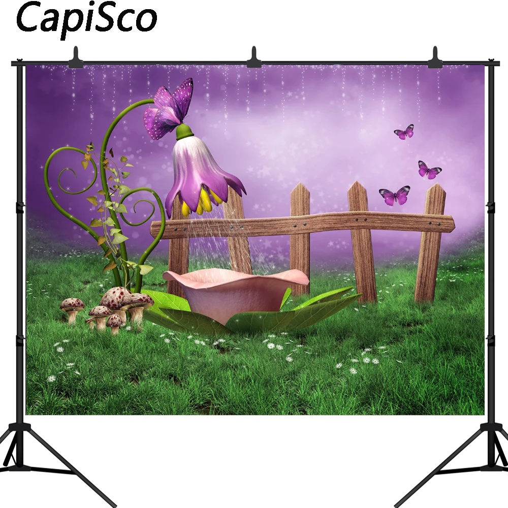 Plano de fundo fotográfico de floresta de contos de fadas, para crianças, aniversário, estúdio de fotos, flores para recém-nascidos, banho