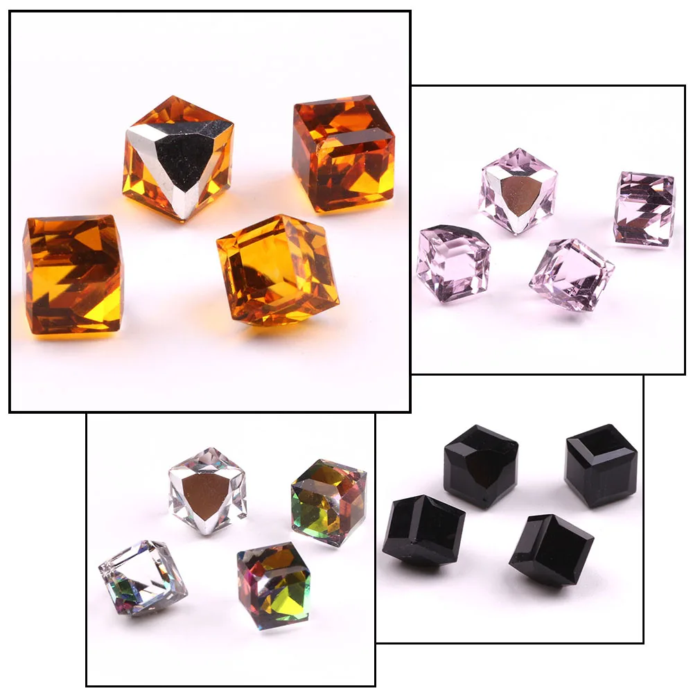 Faceted Glass Square Beads No Hole 6/8MM Crystal Cube Loose Rhinestone Stickers Flatback DIY Making Jewelry or Earings Fashion