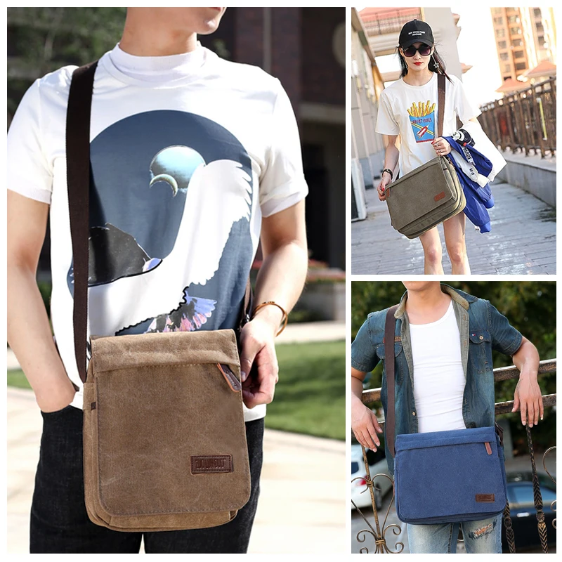 Scione Fashion Solid Canvas Messenger Satchel Bags Buckle Casual Portable Shoulder Bag Korean Trend Simple Pack For Men