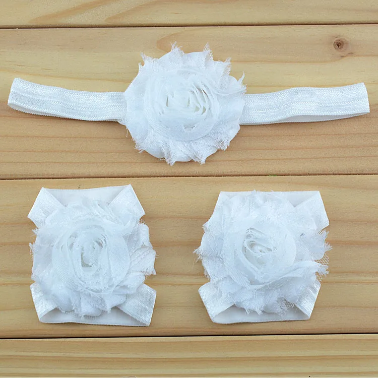 baby headband shabby chic flowers headbands baby barefoot sandals and headbands set newborn shoes children girl hair Accessories