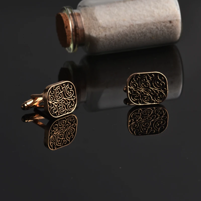 Gemelos con estampado Floral, Gemelos cuadrados vintage antiguos espartanos de alta calidad para hombres, Gemelos con estampado de latón exquisito