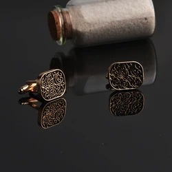 Gemelos con estampado Floral, Gemelos cuadrados vintage antiguos espartanos de alta calidad para hombres, Gemelos con estampado de latón exquisito Retro