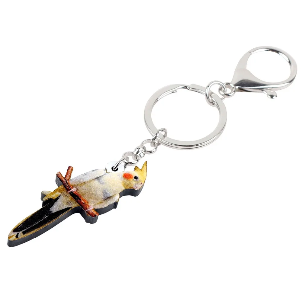 Bonsny Acrylic Elegant Cockatoo Bird Key Chain Keychain Ring Fashion Animal Pet Jewelry For Women Girls Lovers Gift Accessories