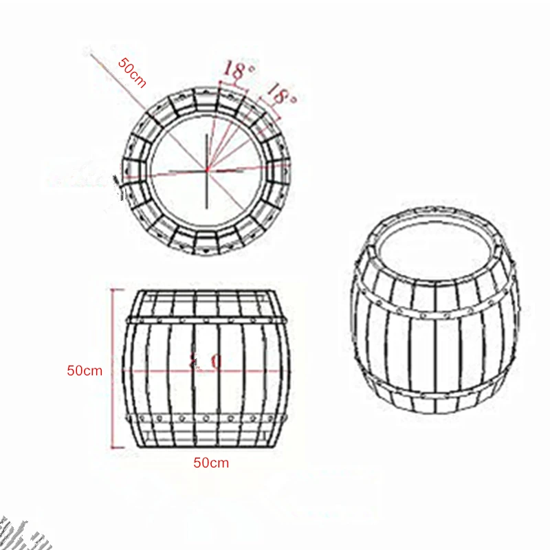 Summer Breeze DIY Round Wood Texture Concrete Flower Pot Mold, Planter Vase Mould, Outdoor Bonsa Beer Barrel, 50cm/ 19.68in Dia