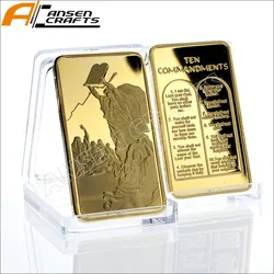 Moses on the Mountain Sinai Gold Ingot Bullion Bar with Ten Commandments Jewish TANAKH