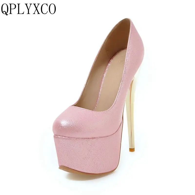 QPLYXCO 2017 Baru sale Big size 30-48 sexy round toe super tipis high heels (16 cm) sepatu platform wanita sepatu pompa partai Y-28