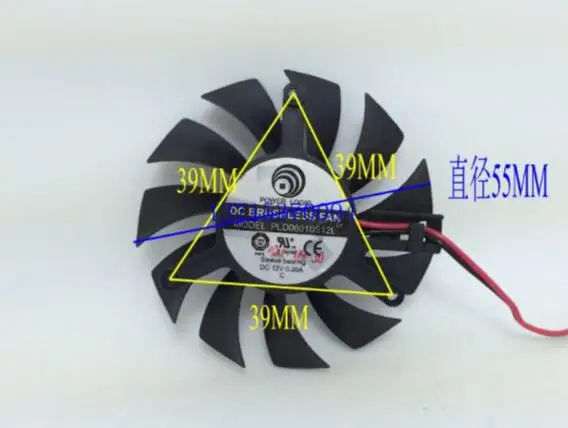 Power PLD06010S12L 12V 0.2A Hydraulic Bearing 2-wire Fan 6010 Cooling and Silence Display Card Fan Hole 39MM