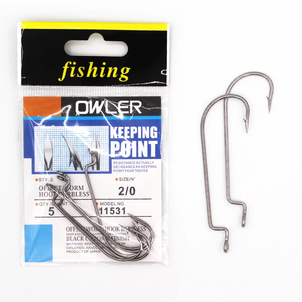 1 pack Offset Worm Hook Brabless Fishing Hook  9 Sizes 5/0#-6# Crank Worm Sharp Hook Fishhook Strength hook