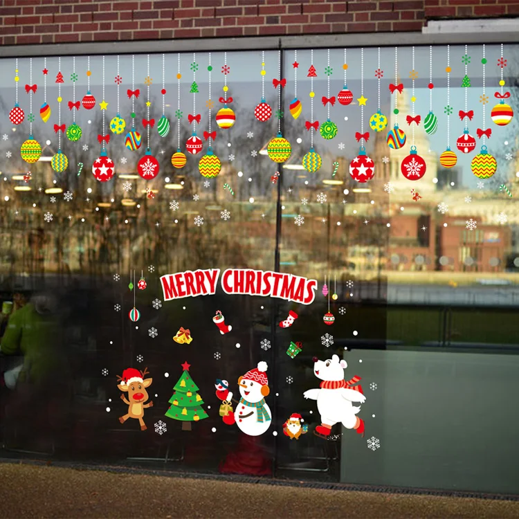 Weihnachten Farbe Ball Ornamente Wanda uf kleber Schlafzimmer Wohnzimmer Glasfenster Kunst Aufkleber für Heim textilien Neujahr Tapete – Detail 5