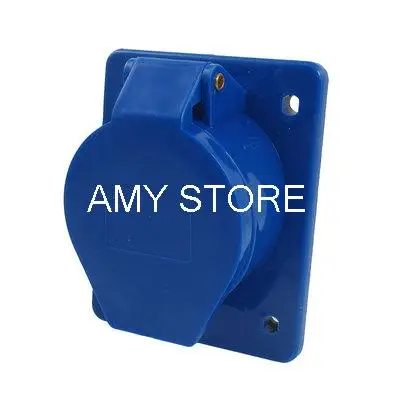 IP44 32A 2P+E IEC309-2 Industrial Panel Mount Socket Connector Blue w Washer