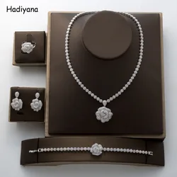 Hadiyana Gorgeous Fashion Rose Pendant Jewelry Set New Charming Cubic Zirconia Luxury Nightclub Set Factory Wholesale TZ8070