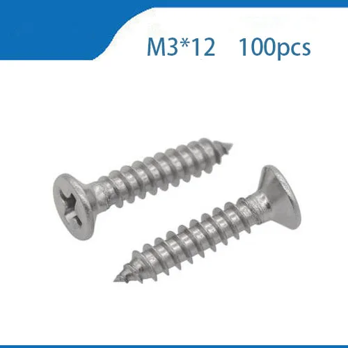 100 шт. GB846 M3x12 мм M3 * 12 мм 304 Нержавеющая сталь плоская головка с поперечной потайной головкой саморезы M3 болты, гвозди