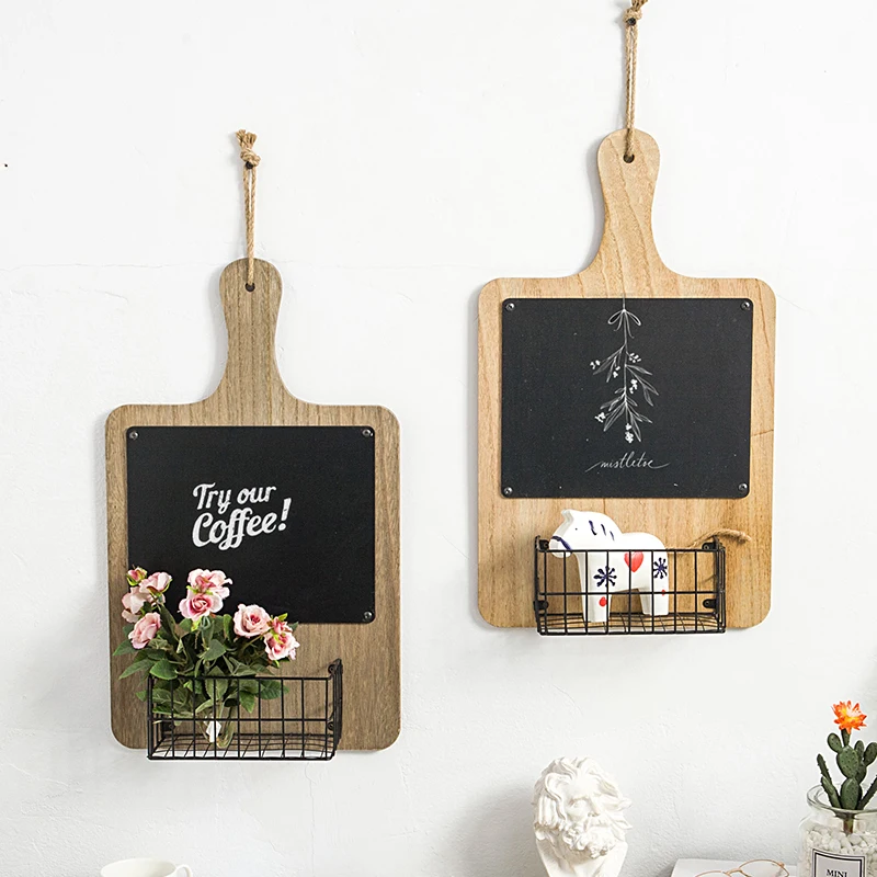 Wood Wall Hanging Shelf Rack Storage Holder Home Bedroom Hanging Decoration with Blackboard Organizer