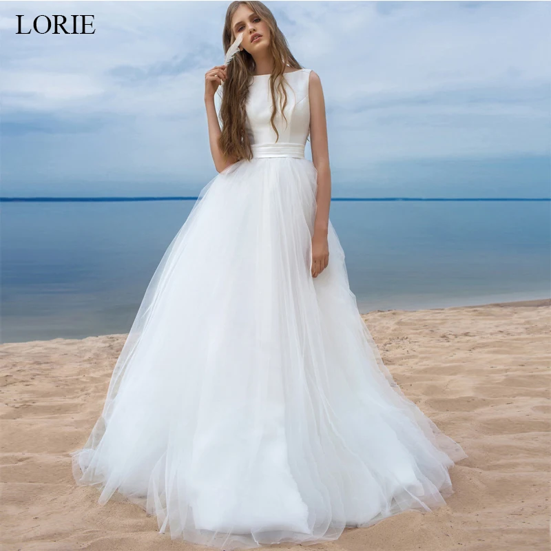 LORIE suknie ślubne na plażę Vestido Noiva Praia prosty biały tiul suknia ślubna Casamento Custom made Plus rozmiar