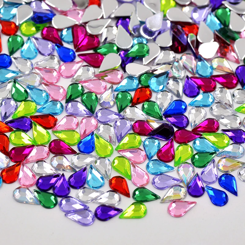 JUNAO 5*8mm Colorful Drop Crystal Rhinestone Flatback Acrylic Gems Nail Crystal Stones Non Sewing Scrapbook Beads For DIY Crafts