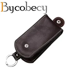 BYCOBECY-Llavero inteligente de cuero genuino Real, organizador de billetera para llaves de coche, bolsa de almacenamiento para ama de llaves, fundas con broche