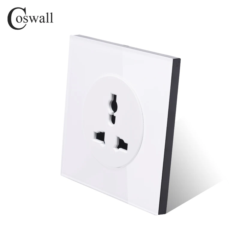 Coswall FULL Crystal Glass Panel 13A Universal Wall Power Socket Grounded With Child Protective Lock R11 Series White Black Grey