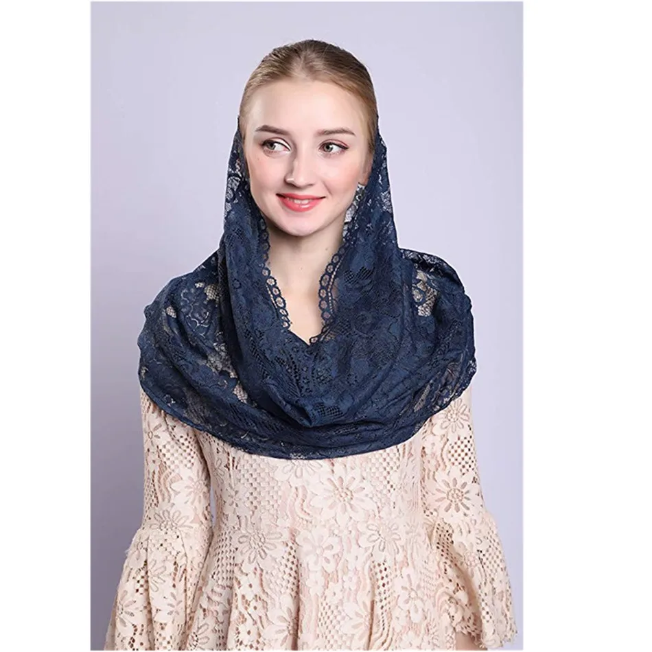 Baru Biru Laut Renda Kerudung Mantillas untuk Gereja Headcovering Headwrap Katolik Latin Mass Mantilla Black Voile Mantillas 2019