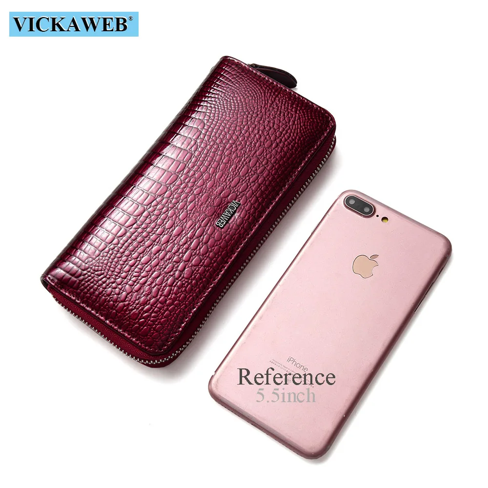 VICKAWEB Wristlet Wallet Purse Genuine Leather Wallet Female Long Zipper Women Wallets Card Holder Clutch Ladies Wallets AE38