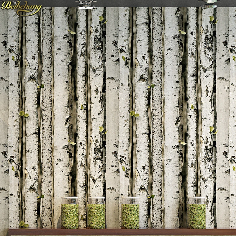 beibehang 3D birch forest tree bark tree pattern wood wallpaper personality coffee restaurant restaurant retro papel de parede