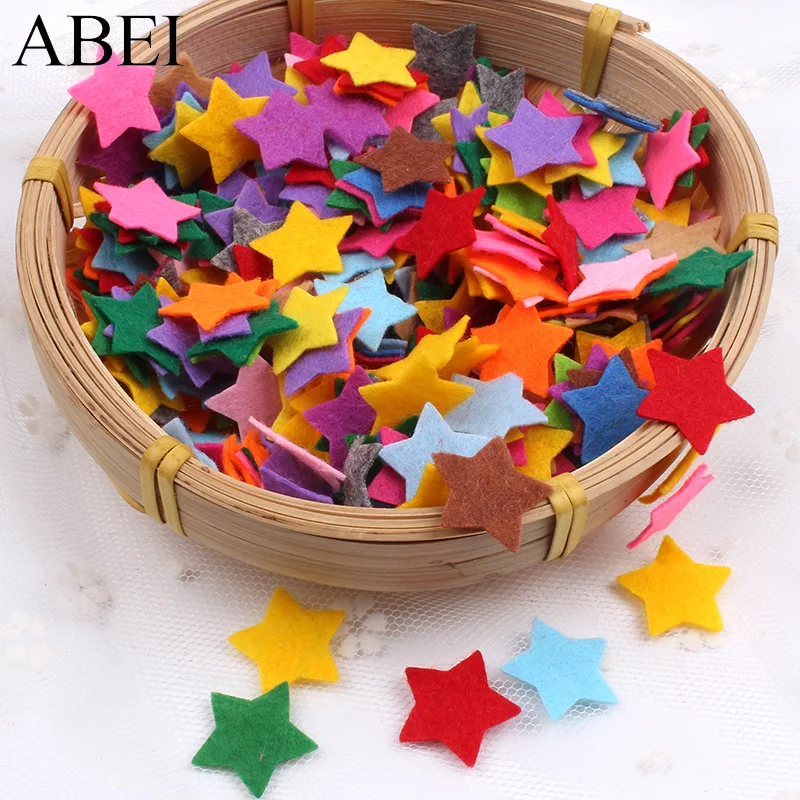 200pcs/lot 2cm Mix Colors Star Felt fabric pads Stick-On patches felt pads fabric flower Scrapbooking accessories