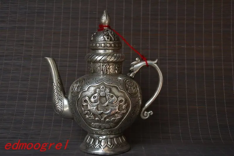 

Antique Old Tibet silver carving teapot,Dragon&Fish,hand crafts,best collection&adornment,free shipping